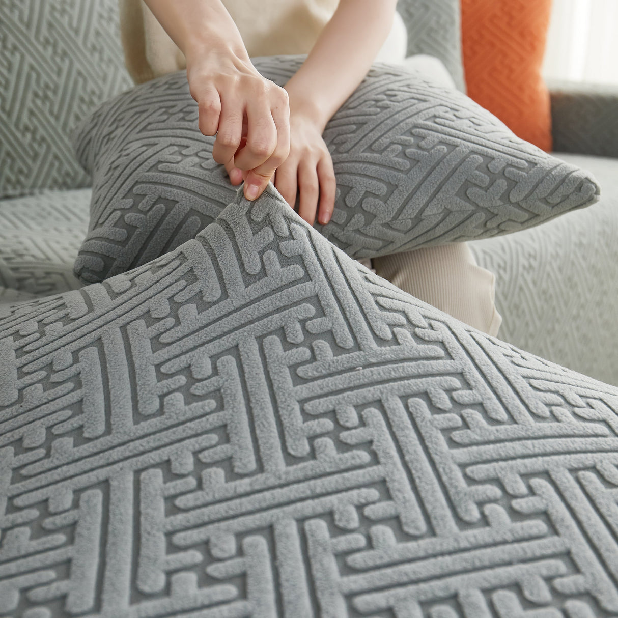 L Shape Sectional Sofa Cover Soft Stretch Furniture Protector Couch Slipcover with 1pcs Free Pillowcases