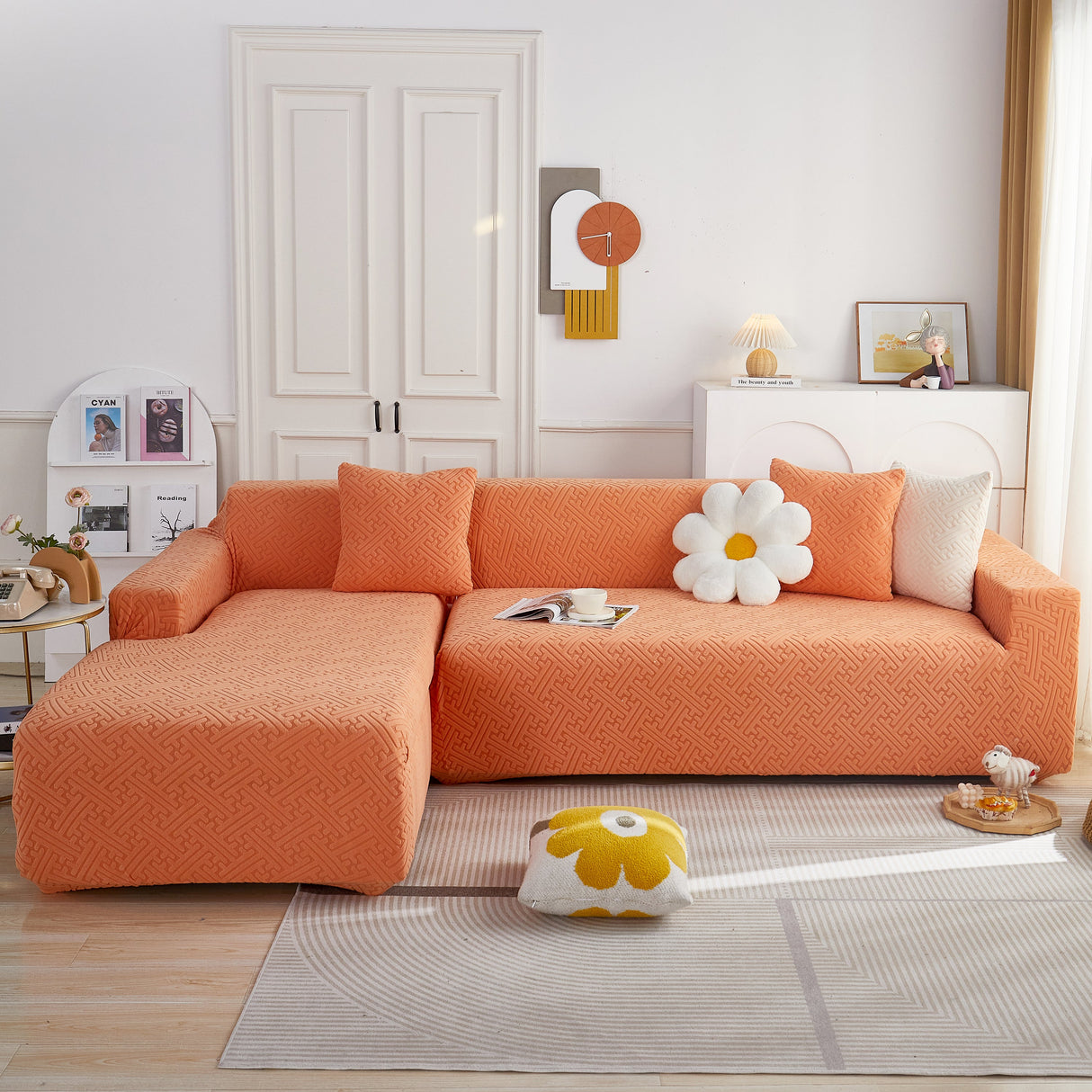 L Shape Sectional Sofa Cover Soft Stretch Furniture Protector Couch Slipcover with 1pcs Free Pillowcases