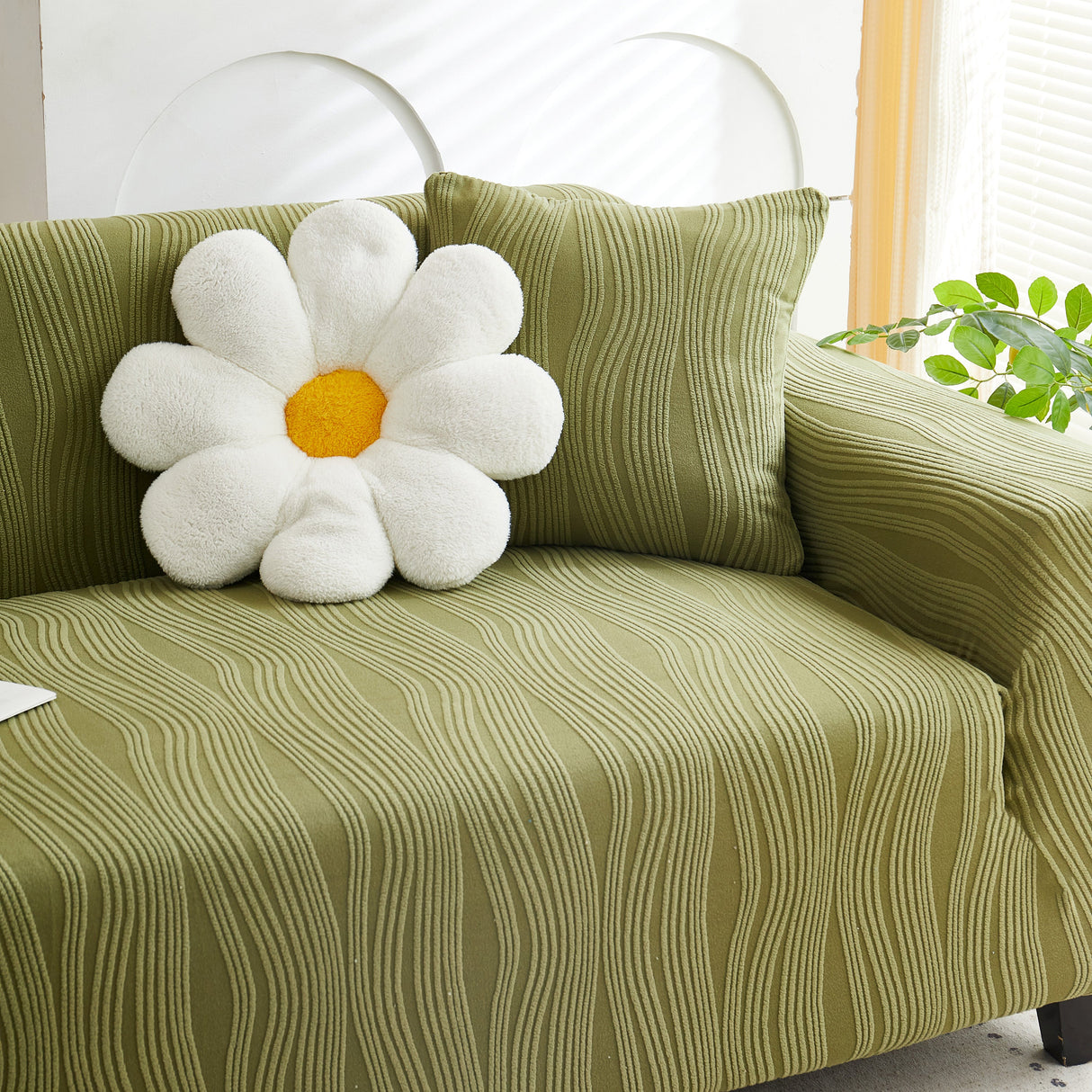 Textured Wave Stretch Sofa Couch Cover, Soft Washable Spandex Furniture Slipcovers