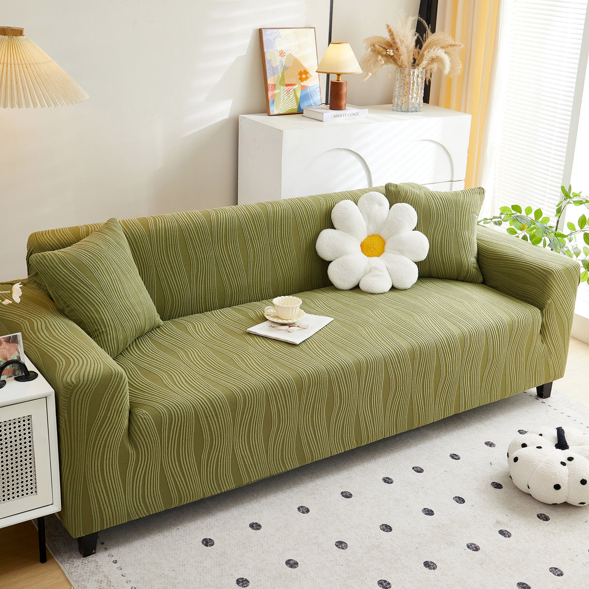 Textured Wave Stretch Sofa Couch Cover, Soft Washable Spandex Furniture Slipcovers