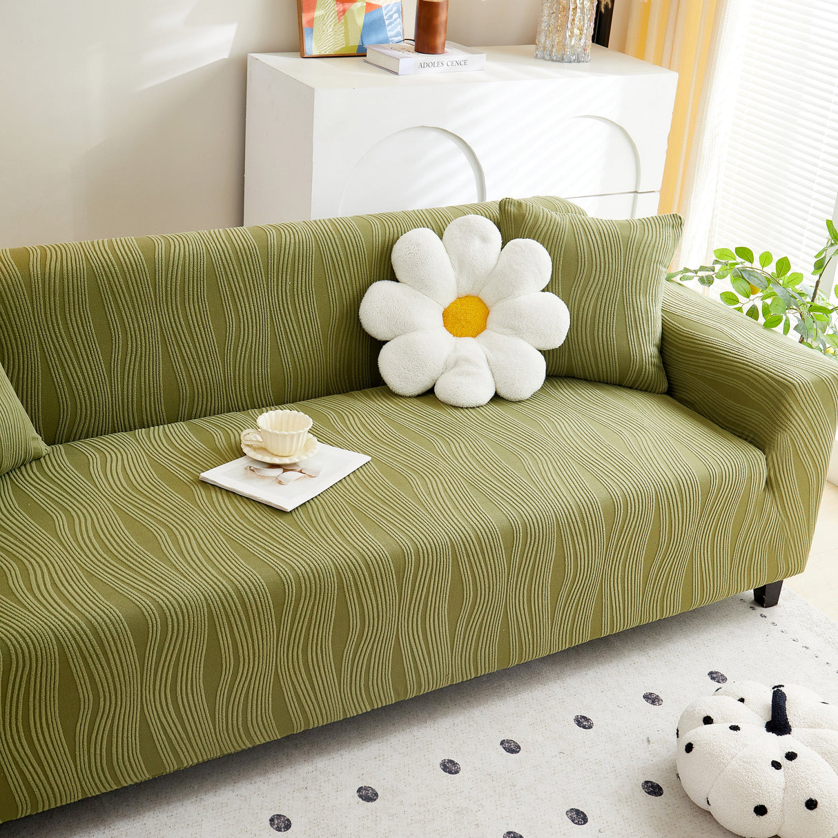 Textured Wave Stretch Sofa Couch Cover, Soft Washable Spandex Furniture Slipcovers