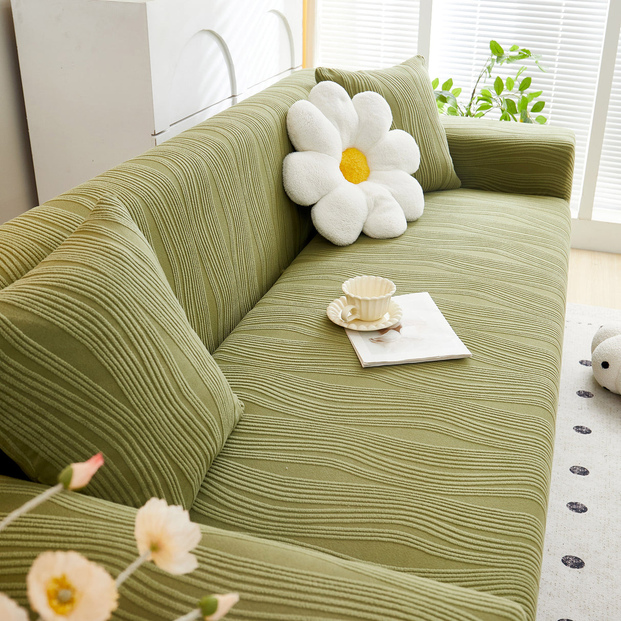 Textured Wave Stretch Sofa Couch Cover, Soft Washable Spandex Furniture Slipcovers