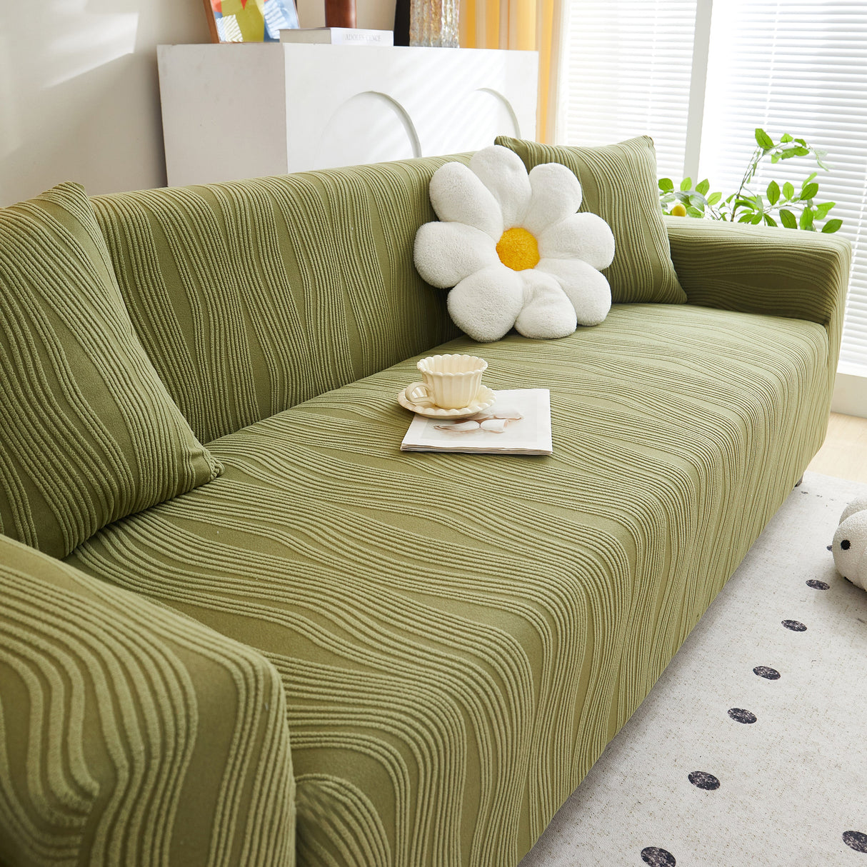 Textured Wave Stretch Sofa Couch Cover, Soft Washable Spandex Furniture Slipcovers