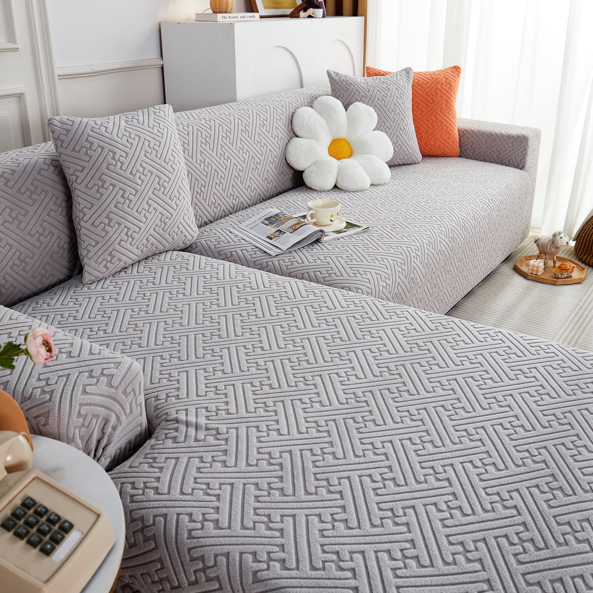 L Shape Sectional Sofa Cover Soft Stretch Furniture Protector Couch Slipcover with 1pcs Free Pillowcases