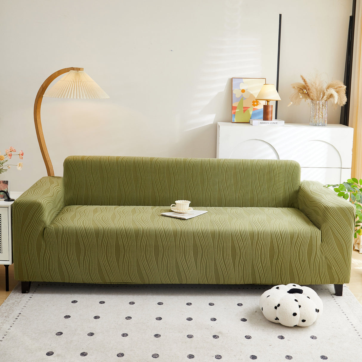 Textured Wave Stretch Sofa Couch Cover, Soft Washable Spandex Furniture Slipcovers