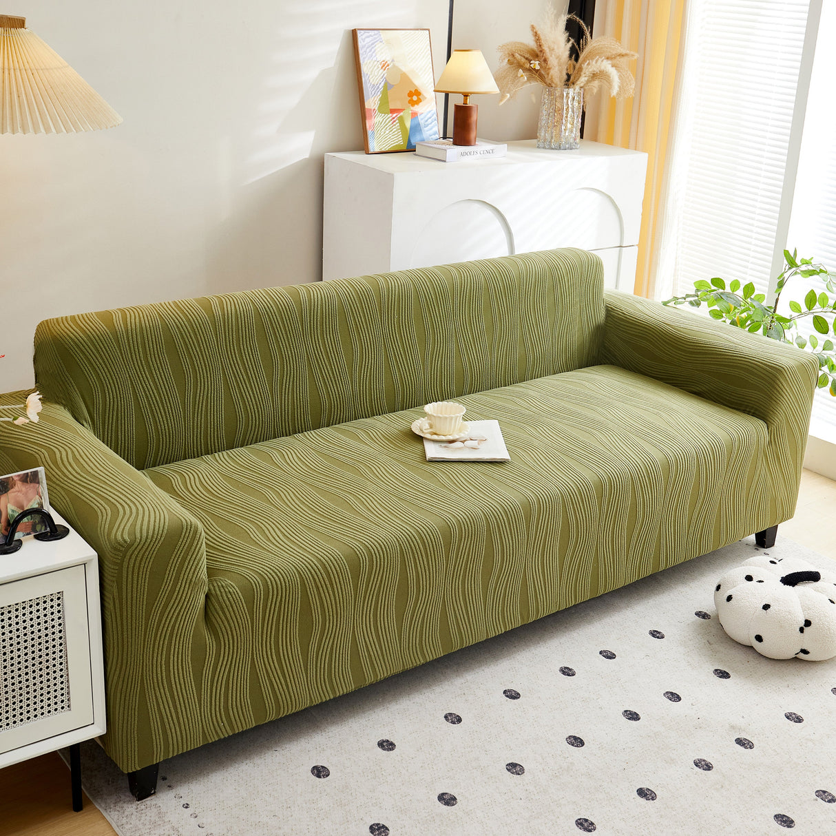 Textured Wave Stretch Sofa Couch Cover, Soft Washable Spandex Furniture Slipcovers