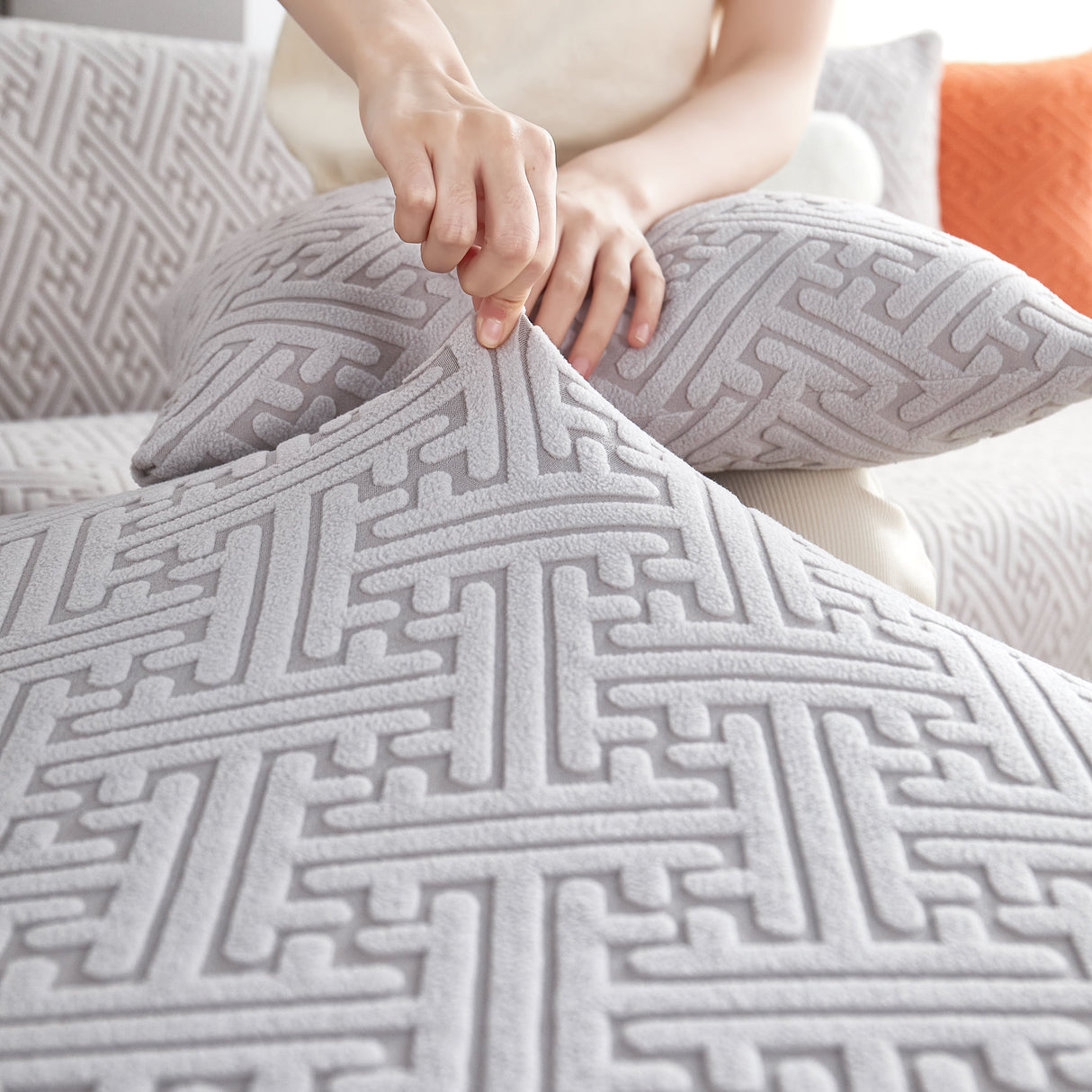 L Shape Sectional Sofa Cover Soft Stretch Furniture Protector Couch Slipcover with 1pcs Free Pillowcases