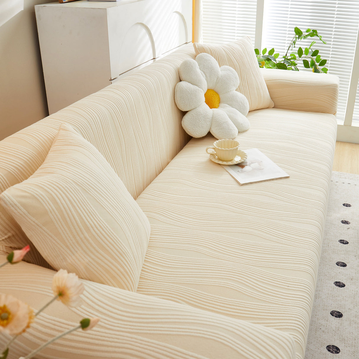 Textured Wave Stretch Sofa Couch Cover, Soft Washable Spandex Furniture Slipcovers