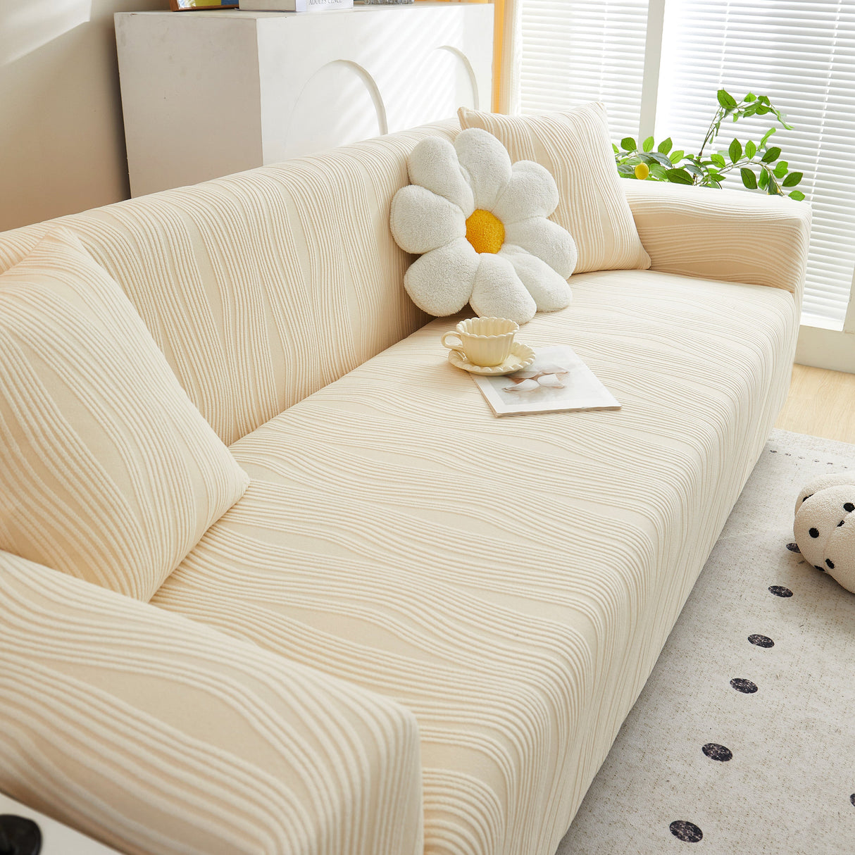 Textured Wave Stretch Sofa Couch Cover, Soft Washable Spandex Furniture Slipcovers