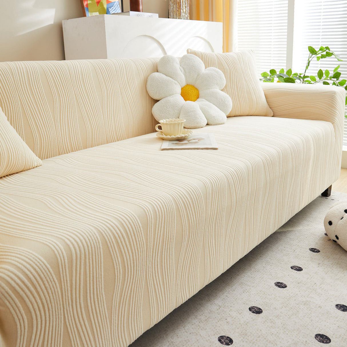 Textured Wave Stretch Sofa Couch Cover, Soft Washable Spandex Furniture Slipcovers