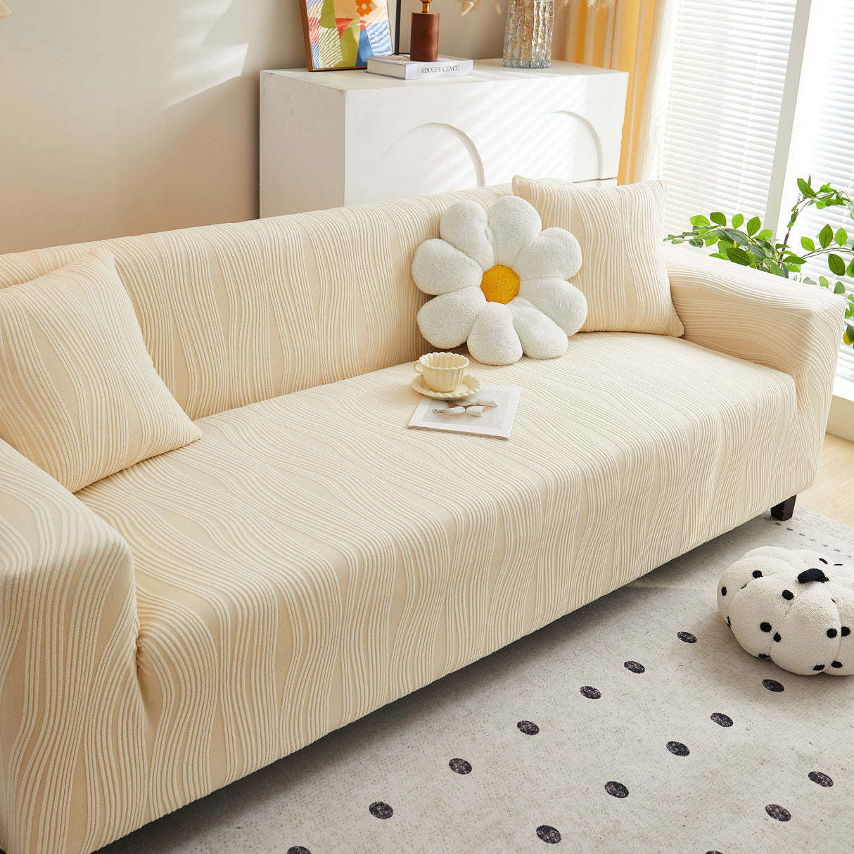 Textured Wave Stretch Sofa Couch Cover, Soft Washable Spandex Furniture Slipcovers