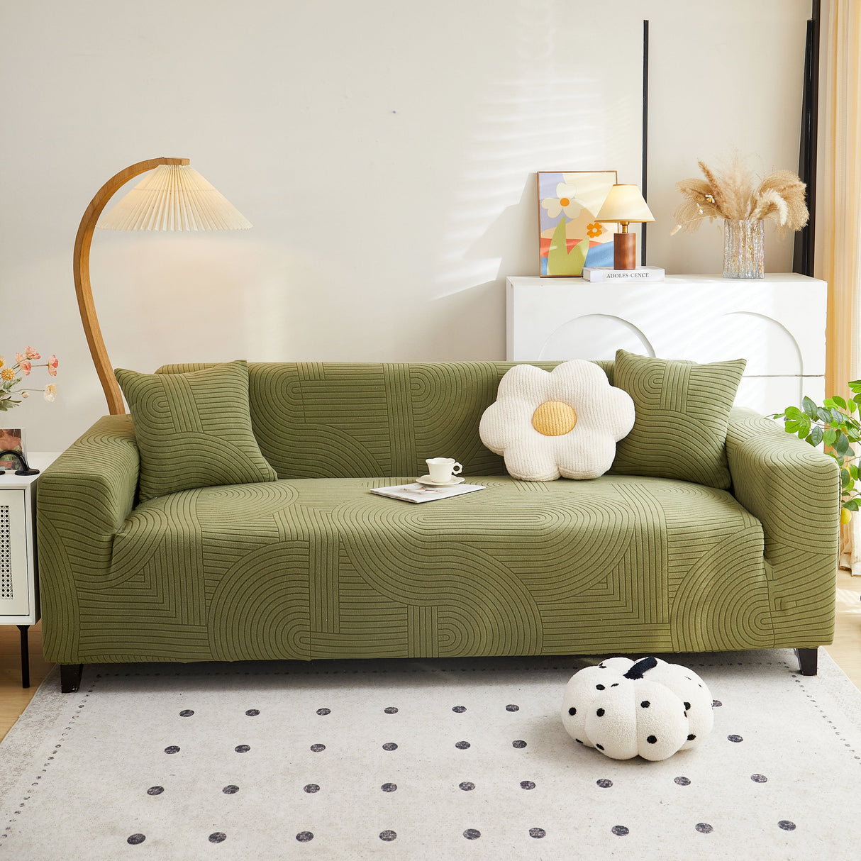 Fleece Stretch Sofa Slipcover Washable Soft Spandex Couch Cover Furniture Protector