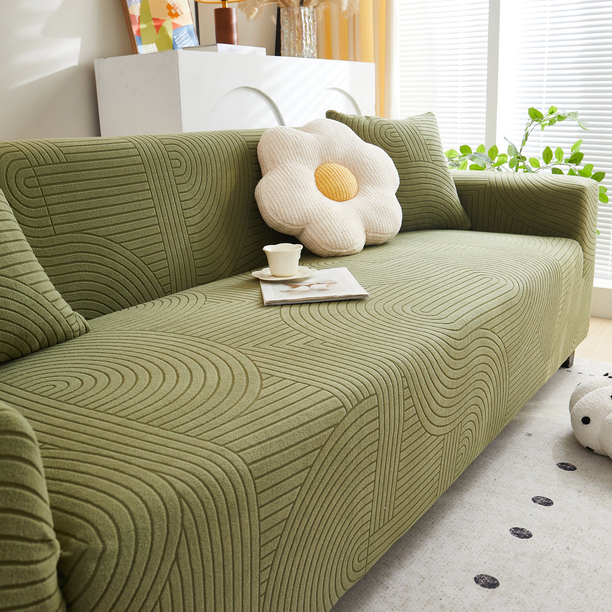 Fleece Stretch Sofa Slipcover Washable Soft Spandex Couch Cover Furniture Protector