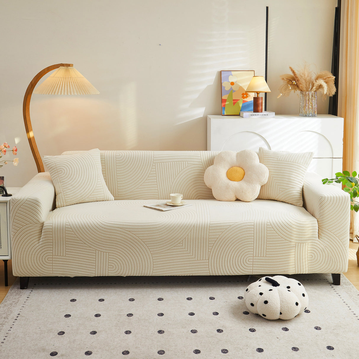 Fleece Stretch Sofa Slipcover Washable Soft Spandex Couch Cover Furniture Protector