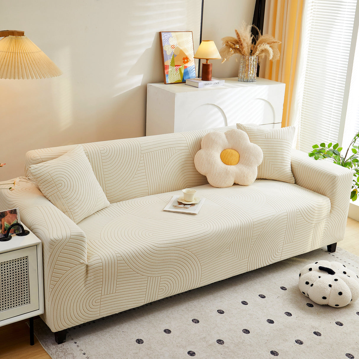 Fleece Stretch Sofa Slipcover Washable Soft Spandex Couch Cover Furniture Protector