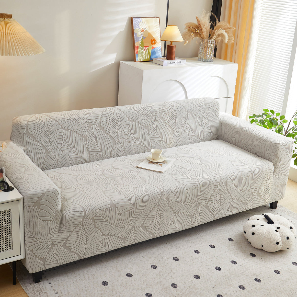 Jacquard Leaf Stretch Sofa Protector Cover Soft Washable Spandex Couch Slipcover