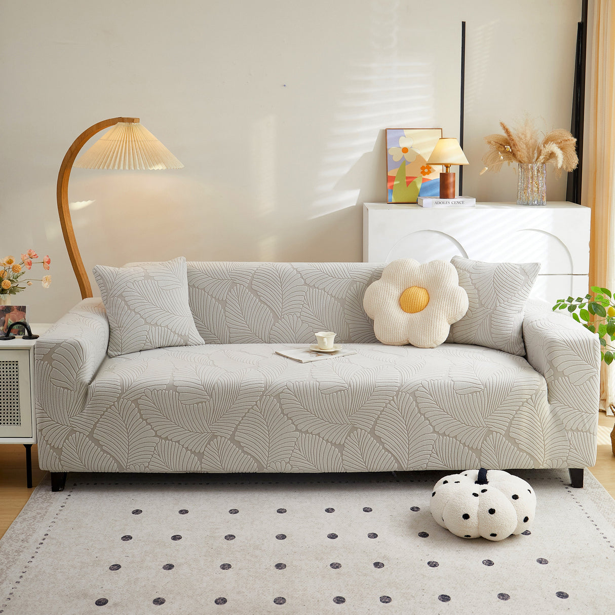 Jacquard Leaf Stretch Sofa Protector Cover Soft Washable Spandex Couch Slipcover