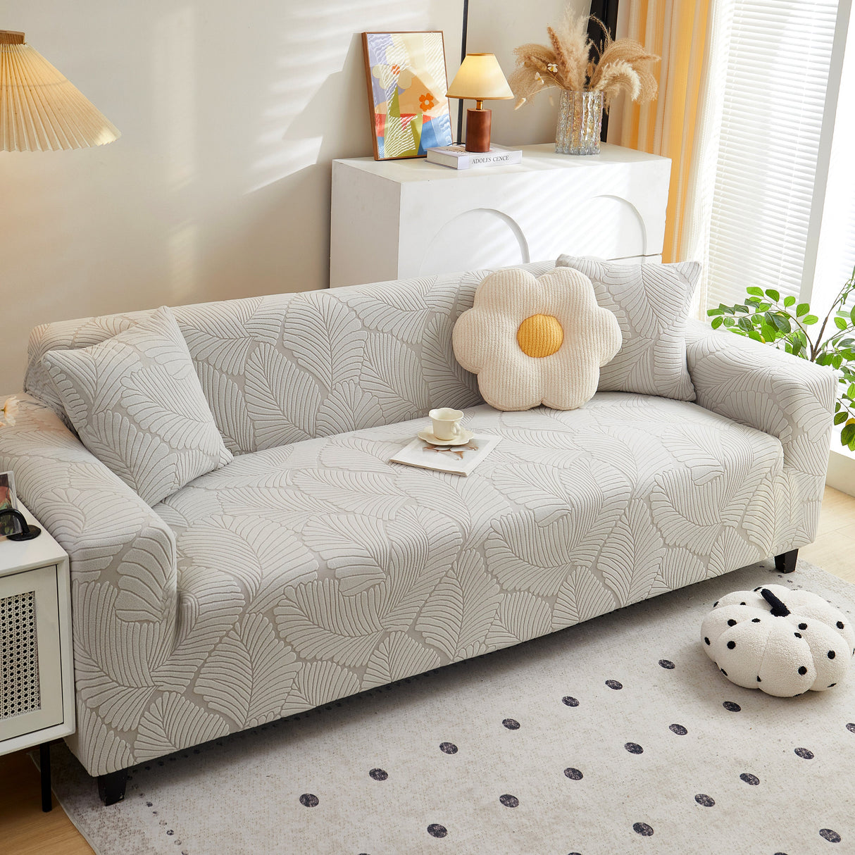 Jacquard Leaf Stretch Sofa Protector Cover Soft Washable Spandex Couch Slipcover