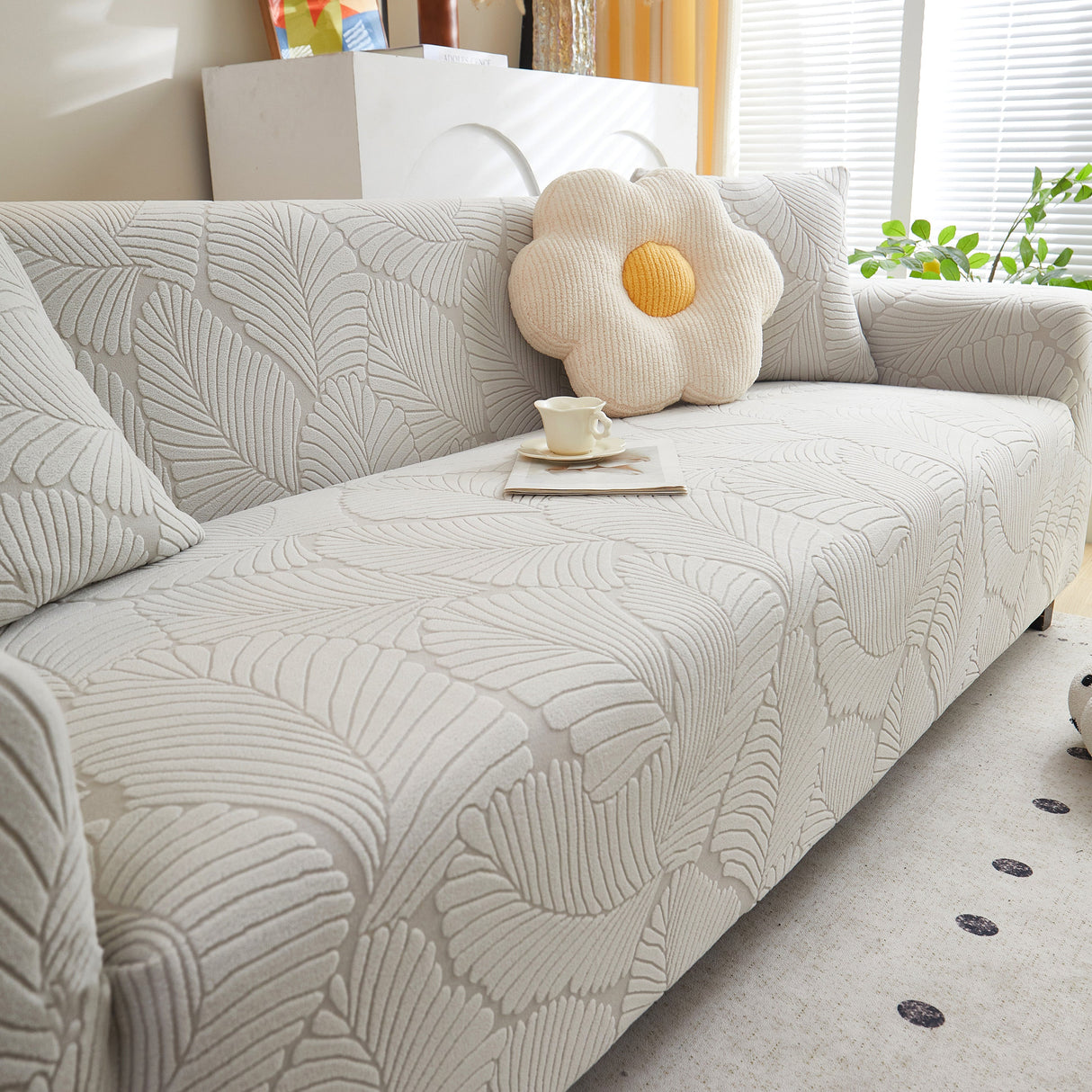 Jacquard Leaf Stretch Sofa Protector Cover Soft Washable Spandex Couch Slipcover