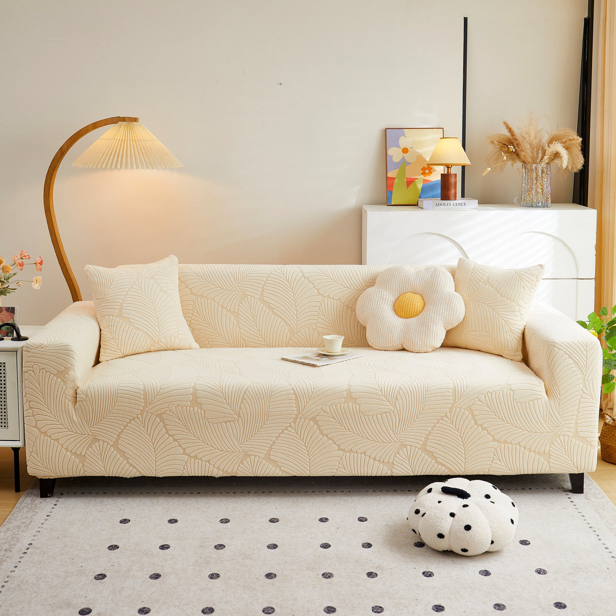 Jacquard Leaf Stretch Sofa Protector Cover Soft Washable Spandex Couch Slipcover