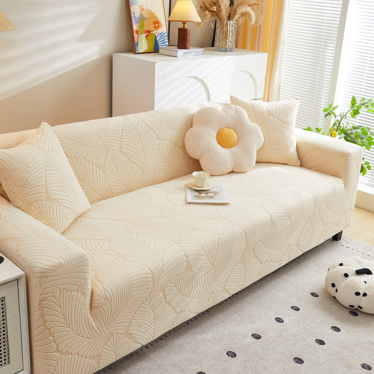 Jacquard Leaf Stretch Sofa Protector Cover Soft Washable Spandex Couch Slipcover