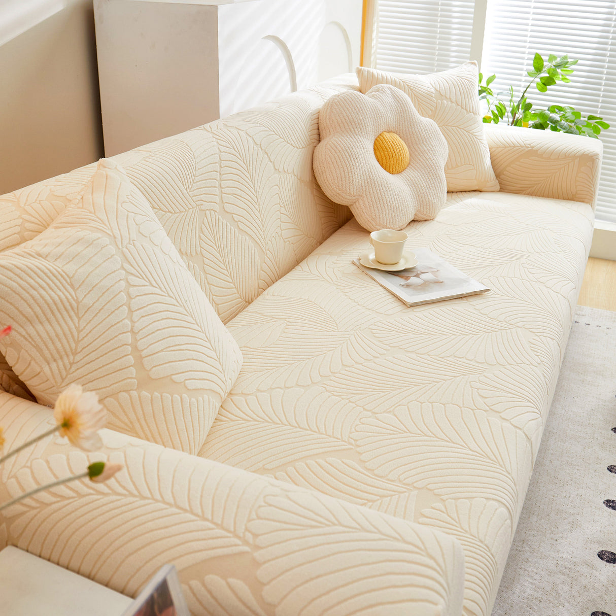 Jacquard Leaf Stretch Sofa Protector Cover Soft Washable Spandex Couch Slipcover