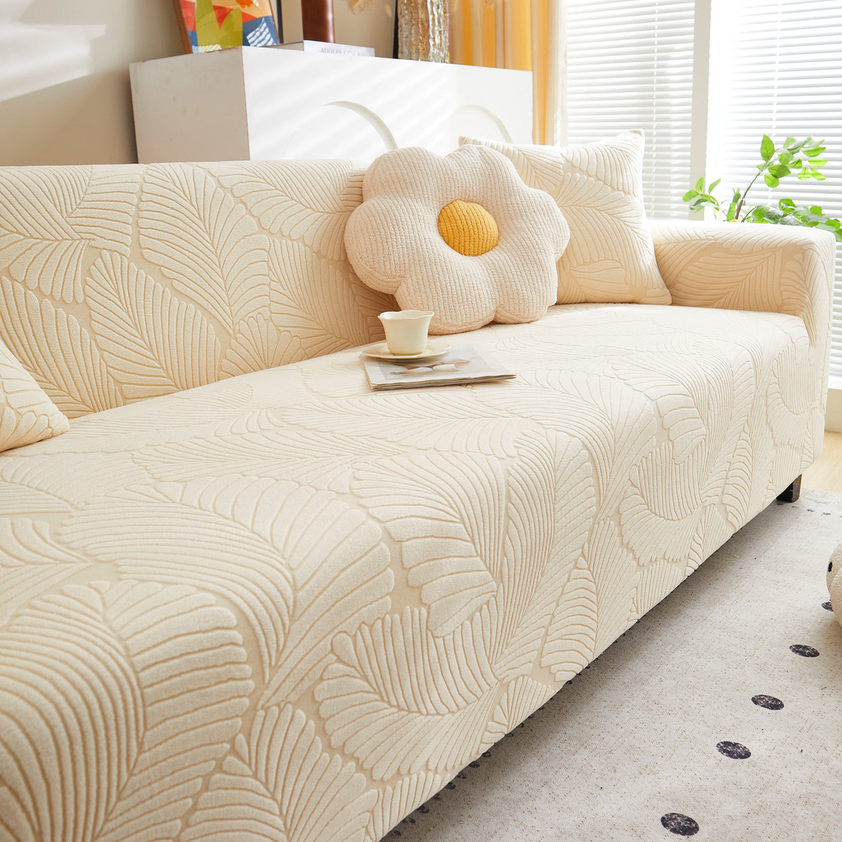 Jacquard Leaf Stretch Sofa Protector Cover Soft Washable Spandex Couch Slipcover