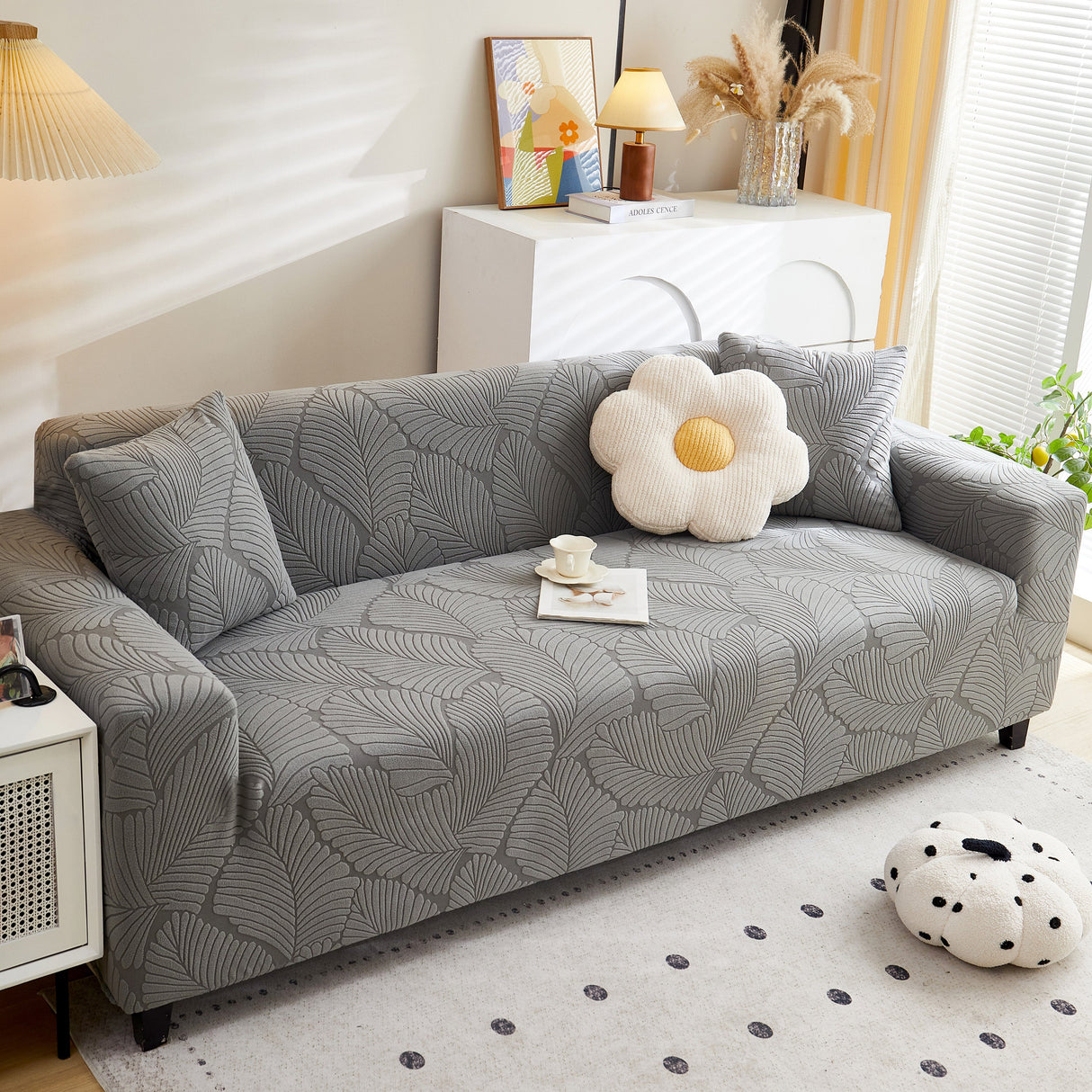 Jacquard Leaf Stretch Sofa Protector Cover Soft Washable Spandex Couch Slipcover