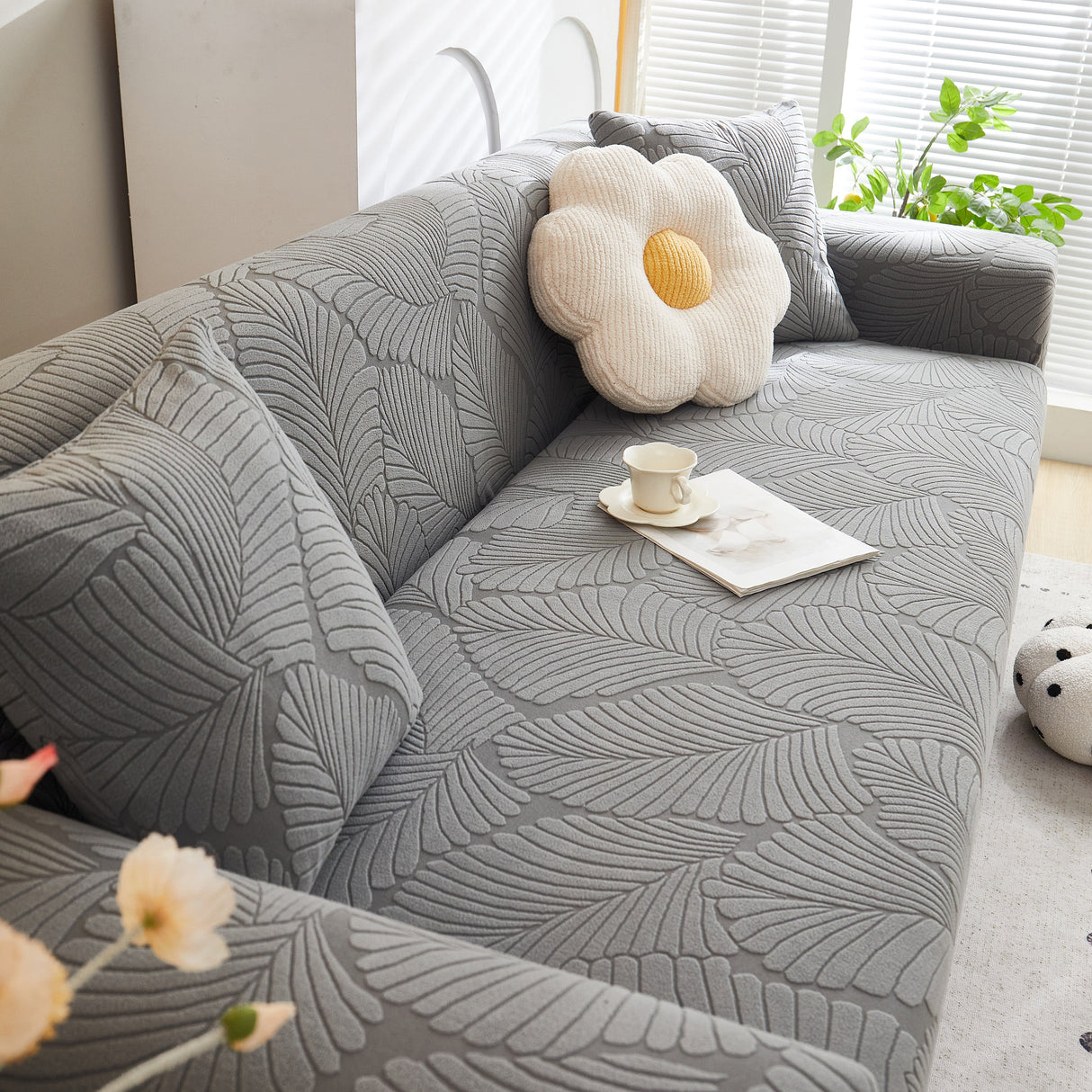 Jacquard Leaf Stretch Sofa Protector Cover Soft Washable Spandex Couch Slipcover