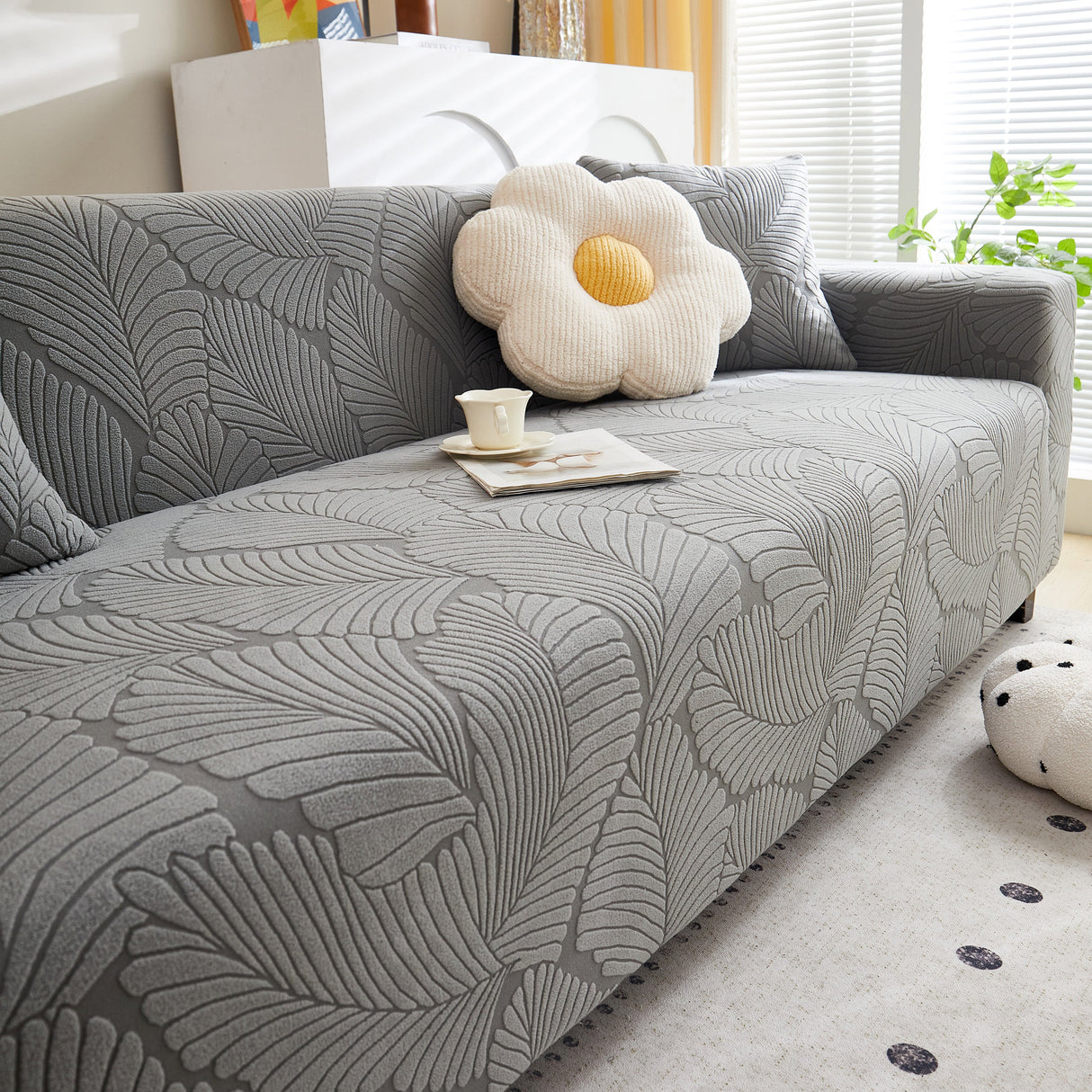 Jacquard Leaf Stretch Sofa Protector Cover Soft Washable Spandex Couch Slipcover