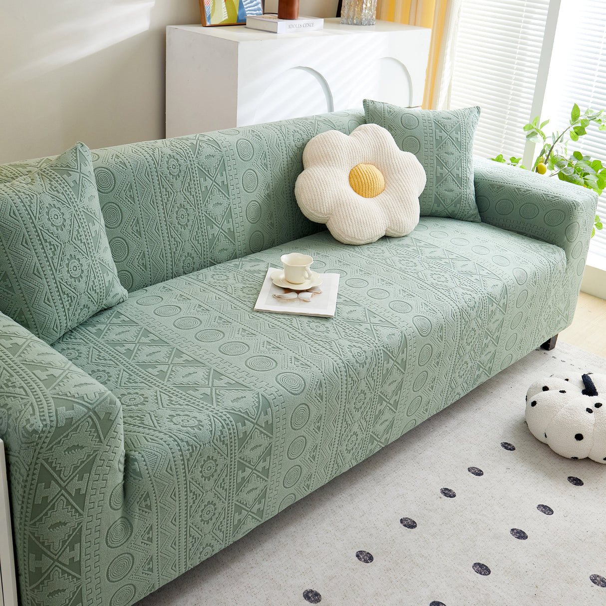 Embossed Geometric Elastic Sofa Cover Boho Stylish Decorative Furniture Covers