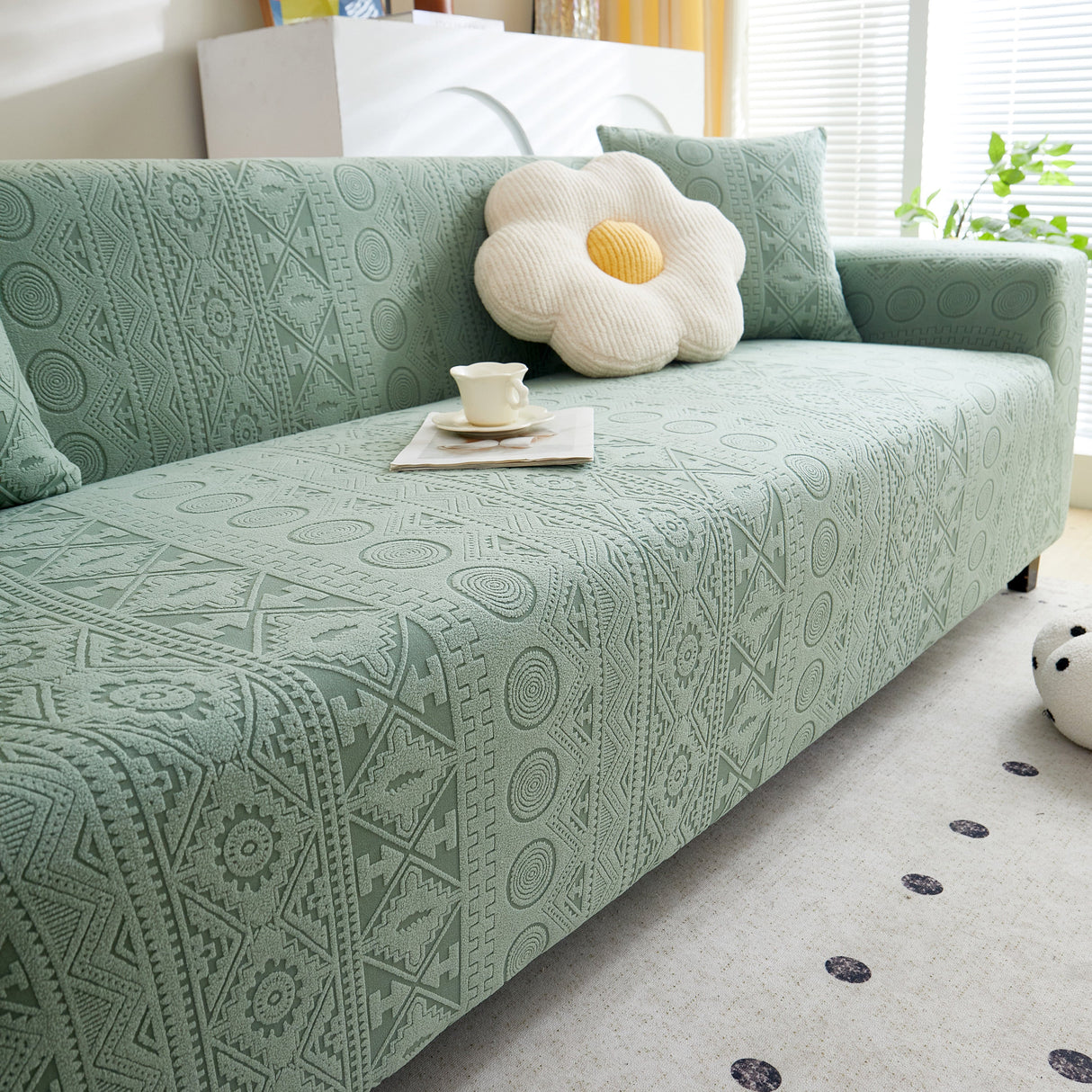Embossed Geometric Elastic Sofa Cover Boho Stylish Decorative Furniture Covers