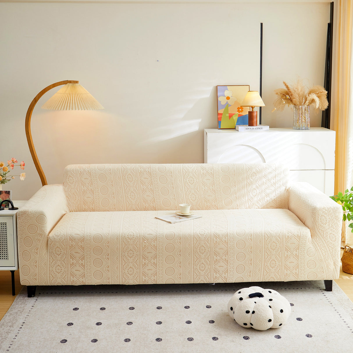 Embossed Geometric Elastic Sofa Cover Boho Stylish Decorative Furniture Covers