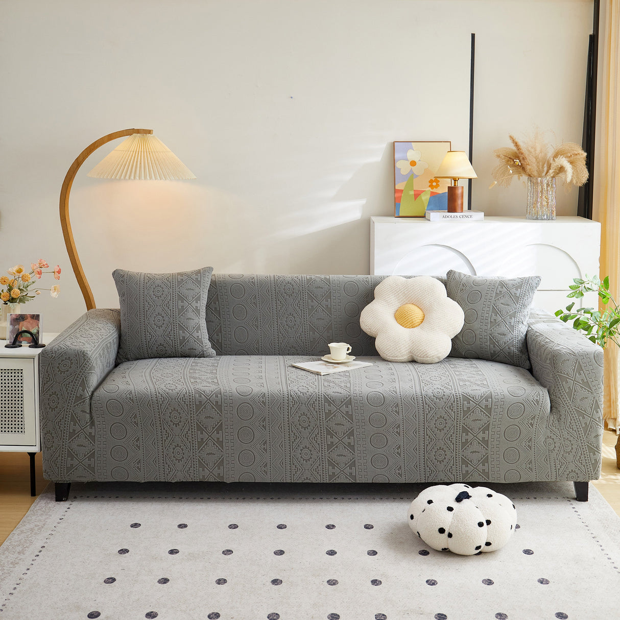 Embossed Geometric Elastic Sofa Cover Boho Stylish Decorative Furniture Covers
