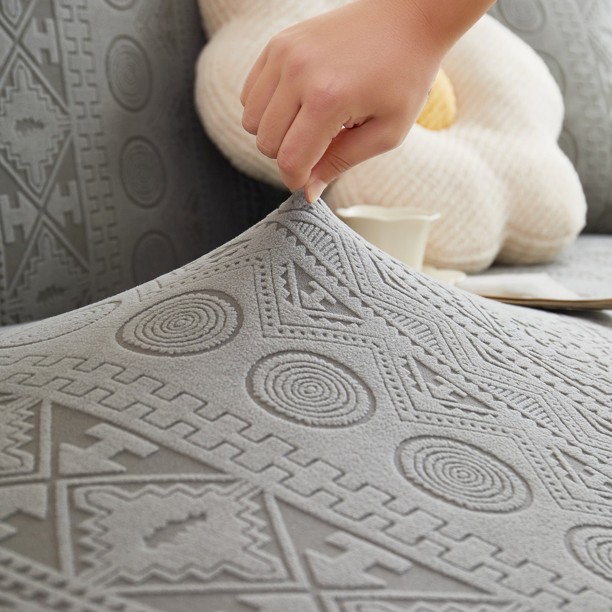 Embossed Geometric Elastic Sofa Cover Boho Stylish Decorative Furniture Covers