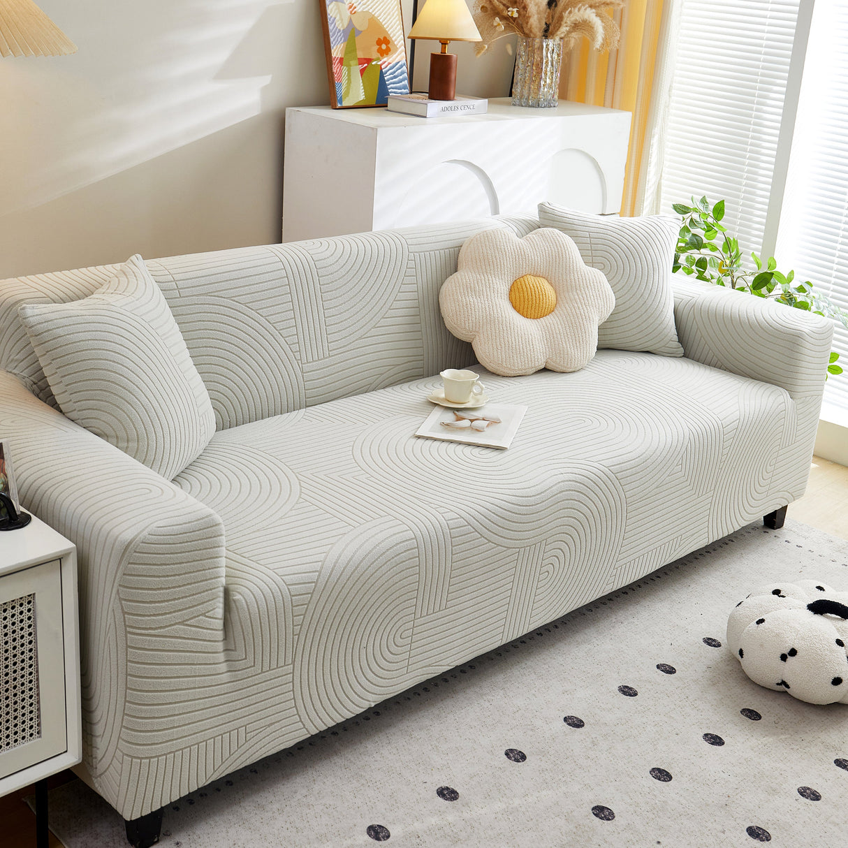 Fleece Stretch Sofa Slipcover Washable Soft Spandex Couch Cover Furniture Protector