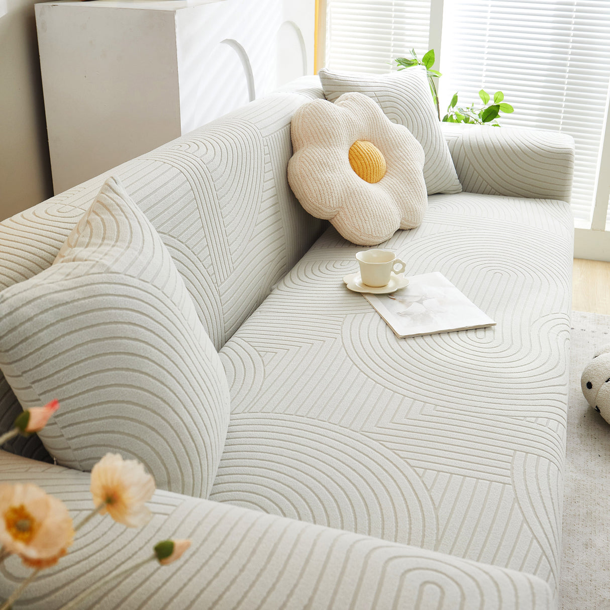 Fleece Stretch Sofa Slipcover Washable Soft Spandex Couch Cover Furniture Protector