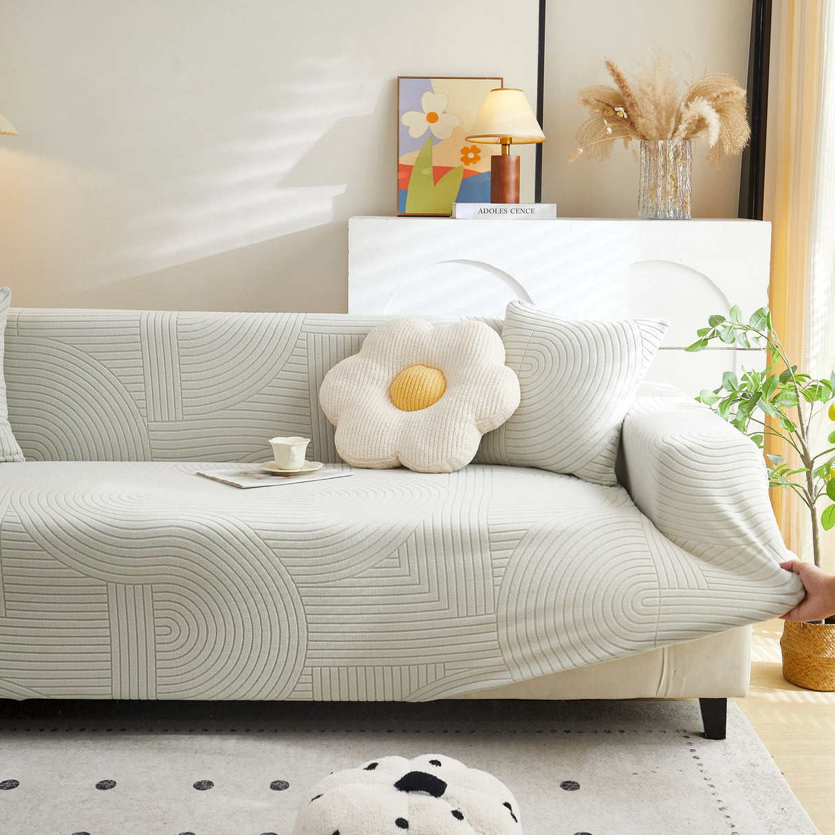 Fleece Stretch Sofa Slipcover Washable Soft Spandex Couch Cover Furniture Protector