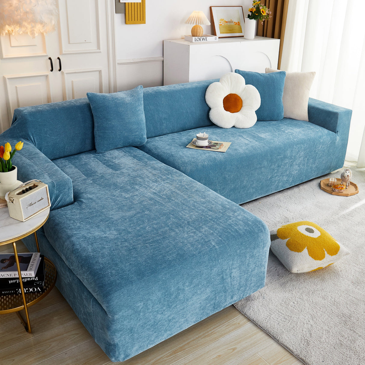 L Shape Couch Cover Stretch Soft Sectional Sofa Cover Furniture Protector Slipcover for Couch with 1pcs Free Pillowcases