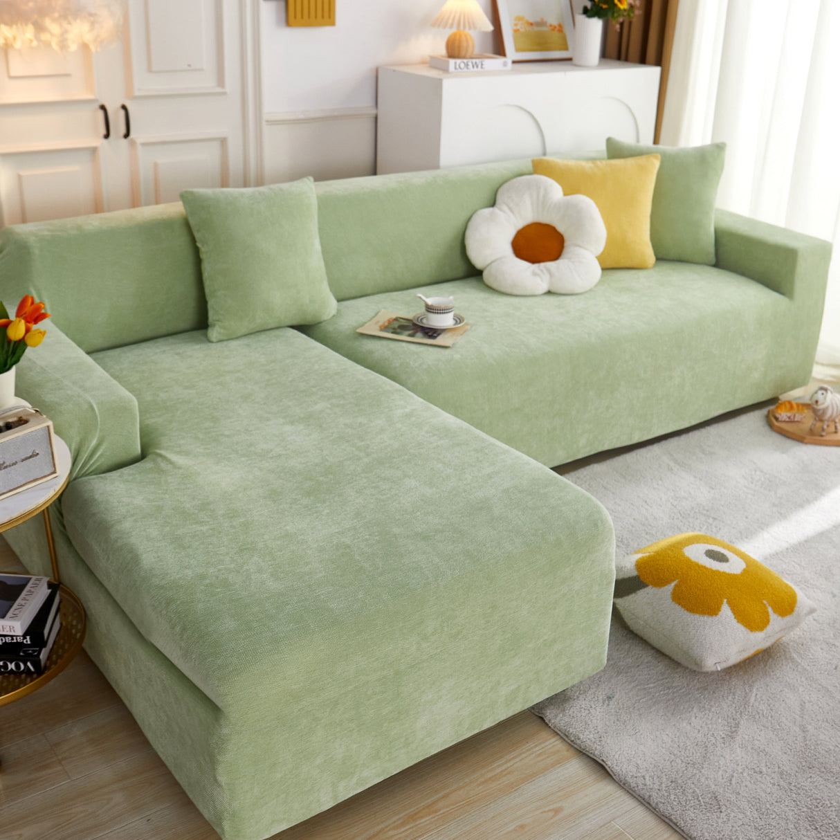 L Shape Couch Cover Stretch Soft Sectional Sofa Cover Furniture Protector Slipcover for Couch with 1pcs Free Pillowcases