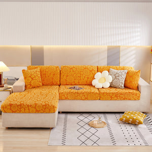 Flower Pattern Jacquard Fleece Stretch Sofa Cover, Non-Slip L-Shaped Couch Cushion Covers for Pets