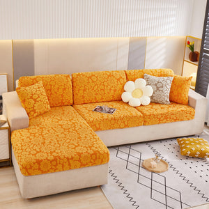 Flower Pattern Jacquard Fleece Stretch Sofa Cover, Non-Slip L-Shaped Couch Cushion Covers for Pets