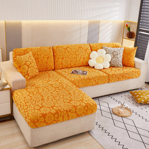 Flower Pattern Jacquard Fleece Stretch Sofa Cover, Non-Slip L-Shaped Couch Cushion Covers for Pets