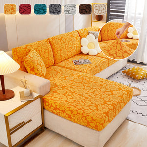 Flower Pattern Jacquard Fleece Stretch Sofa Cover, Non-Slip L-Shaped Couch Cushion Covers for Pets
