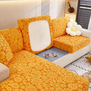 Flower Pattern Jacquard Fleece Stretch Sofa Cover, Non-Slip L-Shaped Couch Cushion Covers for Pets