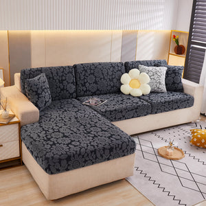 Flower Pattern Jacquard Fleece Stretch Sofa Cover, Non-Slip L-Shaped Couch Cushion Covers for Pets