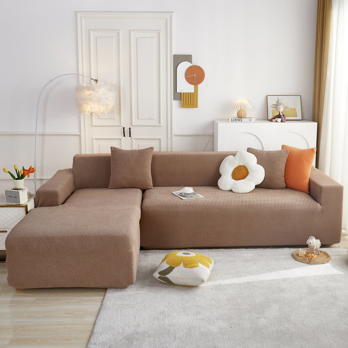 L Shape Couch Covers Stretch Slipcovers Furniture Protector with 1pcs Free Pillowcases