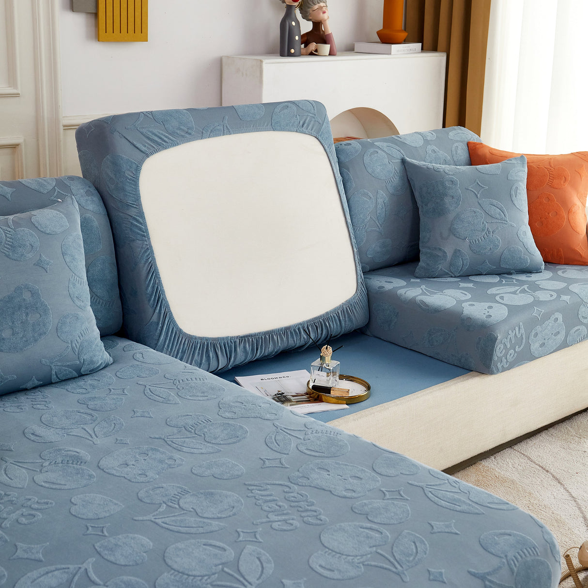 Cherry Cute Cooling Silk Fabric Stretch Couch Cushion Covers, Non-Slip Furniture Protector for Kids