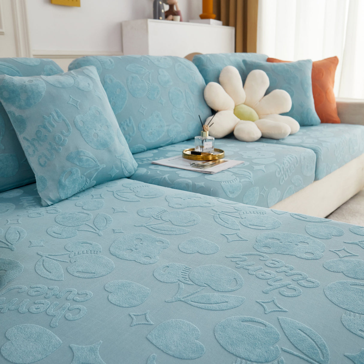 Cherry Cute Cooling Silk Fabric Stretch Couch Cushion Covers, Non-Slip Furniture Protector for Kids