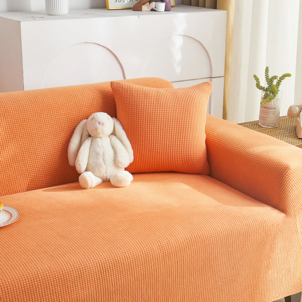 Grid Textured Stretch Sofa Cover, Soft Elastic Slipcover for Couch Protection